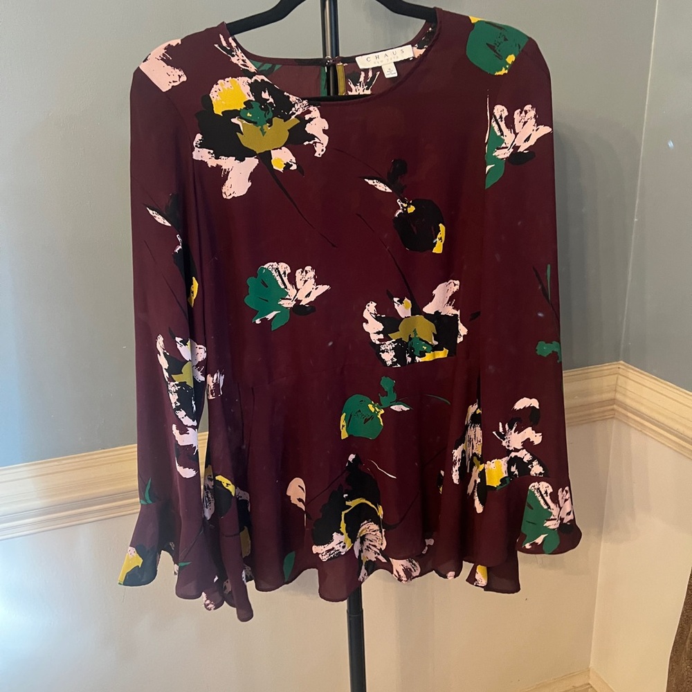 Chaus‎ Burgundy Floral Blouse